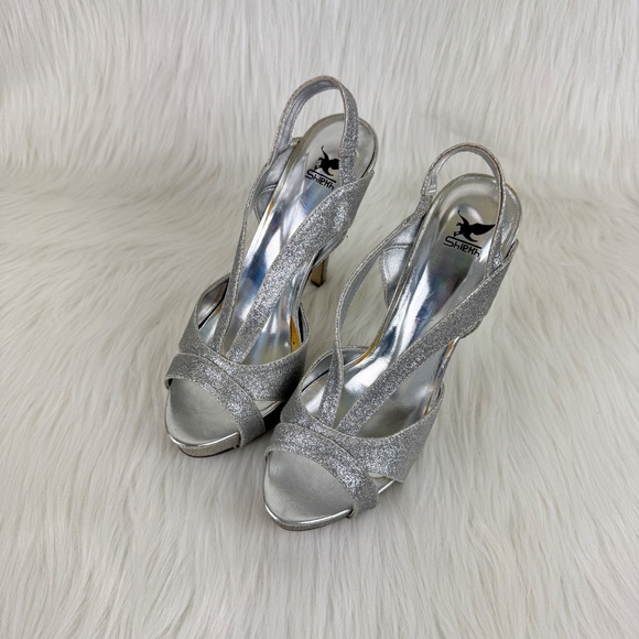Shiekh Ruby-S Silver Glitter Slingback Platform Heels Shoes Sandals Size 9 - Picture 5 of 12